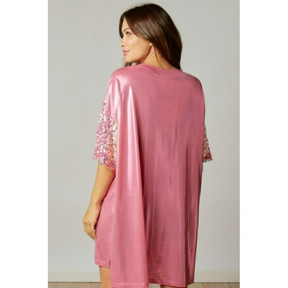Birthday Queen Foil Sequin Dress in Pink - Picture 8 of 11